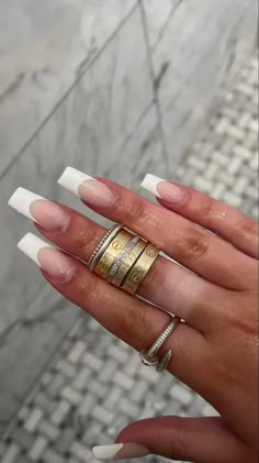 Princess Hands, Cartier Stack, Cartier Love Collection, Gold Bracelet Stack, Layered Earrings, Cartier Love Ring, Nails Rings, Stacked Rings, Jewellery Aesthetic