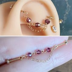 there are two pictures of different types of ear piercings on the same piece of jewelry