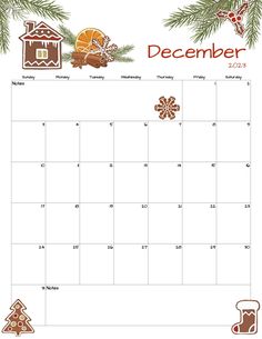 a december calendar with gingers and christmas decorations on the front, and a house in the background