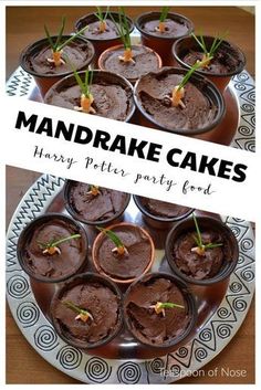 there are many desserts on this plate with the words mandrake cakes