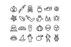 halloween icons are shown in black and white