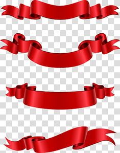 three red ribbons on a transparent background