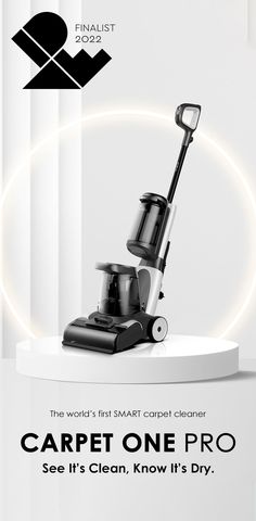 a black and white advertisement for a carpet cleaning machine with the words carpet one pro see it's clean, know it's dry