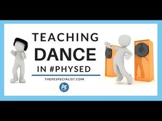 the words teaching dance in physed are shown above two small figures with speakers