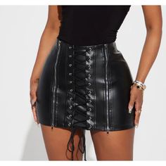 Fashion Nova Nwt Black Do Not Disturb Faux Leather Mini Skirt Xl Mini Skirt High Rise Lace Up Detail Adjustable Zippers Faux Leather Non Stretch 12" Length Size: Xl Condition: New With Tags Brand: Fashion Nova Black Punk Mini Skirt With Zipper Closure, Punk Style Black Mini Skirt With Zipper Closure, Punk Style Black Mini Skirt With Zipper, Black Punk Skirt With Zipper Closure, Trendy Black Skirt With Zipper Closure, Edgy Faux Leather Skirt For Club, Black Mini Skirt With Side Zipper For Club, Black Faux Leather Mini Bottoms, Punk Faux Leather Skirt For Night Out