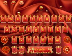 an image of a red background with gold letters and numbers on it, including symbols for the english alphabet