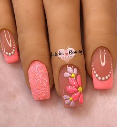 Pretty Nail Art Designs, Floral Nails, Fancy Nails, Chic Nails, Pedicure Nails, Best Acrylic Nails