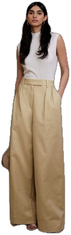 Beige Wide Leg Pants With Belt Loops, Chic Cotton High-waisted Wide Leg Pants, Chic Cotton High Waist Wide Leg Pants, Chic High-waisted Cotton Wide Leg Pants, Elegant Cotton Culottes, Khaki Wide Leg Pants For Work, Wide Leg Cotton Pants With Belt Loops, Elegant High-waisted Cotton Culottes, Elegant Wide Leg Cotton Pants