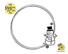 a snowman is standing in the middle of a circle with flowers around it and a yellow sticker on top