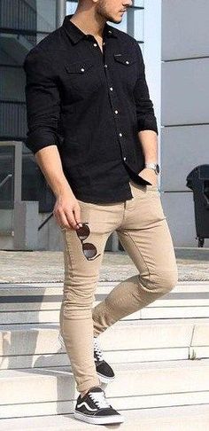 Black Shirt Outfits, Vans Converse, Shirt Casual Style, Elegante Casual