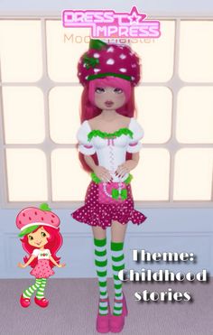 there is a doll with pink hair and green striped stockings