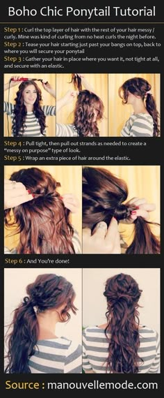 The Boho Chic Ponytail Hair For Fall, Messy Ponytail Hairstyles, Hairstyles Diy, Ponytail Hairstyles Tutorial, Chic Ponytail, Ponytail Tutorial, Boho Chique, Messy Ponytail, Fall Pictures