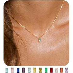 The Dainty Birthstone Necklace Is Your Best Choice As Birthday Gift To Your Mom, Wife, Girlfriend, Daughter, Friends Or Yourself. For Example, The Emerald Necklace Means Lucky, And The Diamond Necklace Means Innocence And Love. Choose The Unique Stone For Them To Express Your Sincerest Wishes. The Birthstone Necklace Consists Of 12 Colors Of Cubic Zirconia(0.4cm*0.8cm) And 14k Gold Plated Box Chain Without Nickle And Lead, Hypoallergenic. Generous And Simple Designs Will Never Go Out Of Style. L Xmas 2024, Emerald Birthstone, Dainty Gold Necklace, Emerald Necklace, Birthstone Necklace, Box Chain, Gemstone Necklace, Blue Gold, Womens Jewelry Necklace