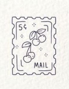 a stamp with the word mail written on it and an image of two cherries