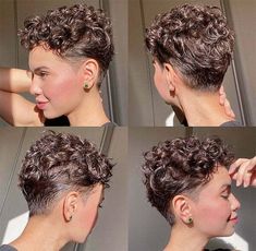 Pixie Cut Curly Hair, Fade Haircut Curly Hair, Curly Pixie Hairstyles, Short Curly Pixie, Curly Pixie Haircuts, Androgynous Hair, Pixie Cut With Undercut, Curly Pixie Cuts, Spiked Hair