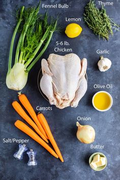 the ingredients needed to make this dish include chicken, carrots, garlic and lemon