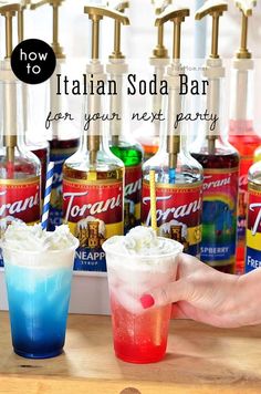 two drinks on a table with the caption italian soda bar for your next party