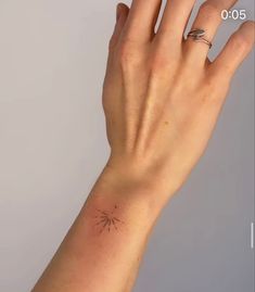 a woman's hand with a small tattoo on it, and the wrist is shown