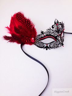 Womens Red Masquerade Mask Red Feathers Masquerade Ball Mask Red Themed Masquerade Mask, Red Fantasy Masquerade Mask For Costume Party, Luxury Red Mask For Masquerade, Red Mascurade Mask, Handmade Red Masquerade Mask, Red Masquerade Mask, Red Masquerade, Elegant Face Mask, Masquerade Ball Mask