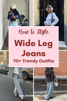 Discover 70+ wide leg jeans outfit ideas perfect for spring, summer, fall, and winter. From effortlessly chic and trendy to stylish and classy, find cute and casual looks for every occasion. Whether you're going for a 90s grunge, Y2K vibe, or want black, blue, or white baggy jeans, we've got you covered. Perfect for street style, work, school, brunch, weekend, going out, date night, everyday wear, dinner night, and business casual looks. Embrace your apple shape with confidence! Cargo Jeans Outfit, How To Style Wide Leg Jeans, Straight Jeans Outfit