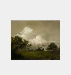 an image of a painting with clouds in the sky and trees on the other side