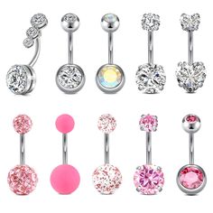 PRICES MAY VARY. Package including -- 5pcs pink belly button ring, 5pcs silvr belly rings, total 10pcs belly button piercing jewelry Material -- Hypoallergenic nickel free surgical stainless steel & Clear AAAAA+ Shiny Cubic Zirconia, High polished smooth surface metal is very comfortable and prevents damage and irritation to your piercings, suitable for sensitive body Belly Rings Gauge: 14 Gauge (1.6mm), Bar Length is 3/8 inch (10mm), Top Ball/CZ size: 5mm, Bottom Ball/CZ size: 8mm; Common belly Body Candy Belly Rings, Cute Belly Rings, Bellybutton Piercings, Belly Button Piercing Jewelry, Belly Piercing Jewelry, Belly Piercing Ring, Button Piercing, Body Jewelry Piercing, Piercing Ring