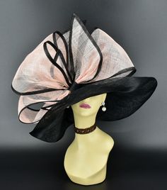 ✿*.Key Features: 100% high quality Sinamay woven material, wide brim with Jumbo bows. It's more beautiful in person! Light and comfortable! Great for Kentucky derby, weddings, Royal Ascot, horse races, cocktails, tea party, or any hat wearing occasion. Hat base size: From front to back appr: 20.5" (52cm) From left to right appr: 21.25" (54cm) Wide brim Appr: 7~8" Head girth: 22.5" (57cm) , adjustable string inside to make smaller to fit your head. If you want other colors in this style, just sea Black Short Brim Sun Hat For Party, Ladies Dress Hats, Sinamay Hat, Hat Tea Party, Tea Hats, Veiled Hats, Tee Party, Horse Races, Sinamay Hats