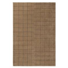 a brown rug with squares and lines on the bottom, in front of a white background