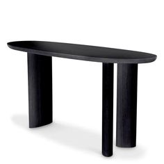 an oval shaped table with black wood legs