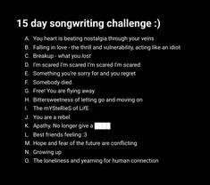 a black background with the words'15 day song writing challenge'written in white