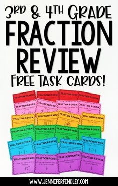 a poster with the words fraction review and free task cards