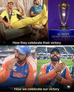 the cricket world cup is being watched by people in india and pakistan, with caption that reads how they celebrate their victory