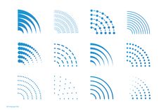 six different types of blue and white circles on a white background, each with an individual's own image