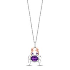 Indulge in this Ariel inspired crab pendant - a whimsical and enchanting piece that captures the spirit of the ocean and the playful nature of the beloved mermaid herself. At the heart of this charming crab pendant lies a captivating amethyst, its deep purple hue reminiscent of the treasures hidden within the ocean's depths. The amethyst serves as the crab's body, radiating a regal elegance and commanding attention. Surrounding the amethyst is a halo of white diamonds, like the glistening foam o Little Mermaid Jewelry, Disney Ariel Ring, Ariel Necklace, Ornate Amethyst Pendant Necklace, Disney Fine Jewelry, Enchanted Disney Fine Jewelry, Mermaid Pendant, Symbols Of Strength, Purple Hues