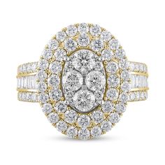 Take their breath away with the stunning beauty of this oval-shaped multi-diamond engagement ring. 10K gold. Ring features an oval-shaped composite of round diamonds at its center. A double frame of smaller accent diamonds surrounds the center composite. Rows of round-and baguette-cut diamonds line the shank, completing the look 2-1/2 ct. t.w. of diamonds. Modern Tv Wall Units, Modern Tv Wall, Double Frame, Baguette Cut, Round Engagement Rings, Rose Ring, Baguette Cut Diamond, 10k Gold, Round Diamonds