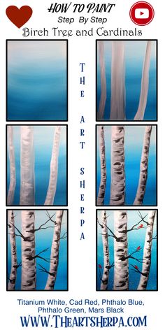 how to paint birch tree and cardinalis