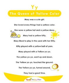 the queen of yellow color poem is shown in this printable version, with an image of