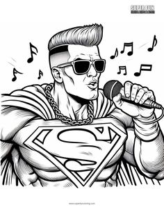 a drawing of a man in sunglasses singing into a microphone with music notes behind him