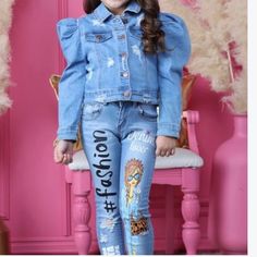 Jeans Flare Jeans Kids, Kids Denim Outfit, Denim Long Dress, Kid Denim Flare Pants, Jeans Top For Kids Girl, Kids Jeans Girls, Tan Jeans, Elastic Waist Jeans, Flare Denim Jeans