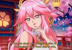 an anime character with pink hair, wearing a tiara and looking at the camera