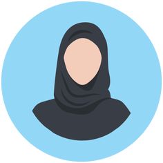 a woman wearing a black hijab is shown in a blue circle on a white background