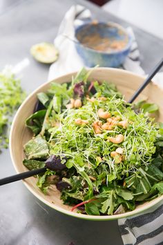 This Thai cashew chicken salad recipe is the perfect blend of romaine and bok choy topped with chicken, veggies and a homemade cashew dressing that everyone loves. It has a little Thai flair that is both healthy and delicious! Load it up with cucumbers, shredded carrots and sugar snap peas for tons of flavor and crunch and use a rotisserie chicken or leftover chicken to keep it simple. Save the recipe!