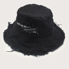 Graphic Bucket Hat. Never Worn Black Bucket Hat With Chains, K Pop Bucket Hat, Lisa Bucket Hat, Beach Bucket Hat, Cat Flats, Black Bucket Hat, Bucket Hat Women, Hat Types, Black Bucket