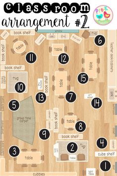 the classroom arrangement is shown in black and white, with numbers to match it up