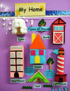 a bulletin board with different types of houses on it