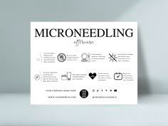 a poster with the words microneedling affirma written on it and icons