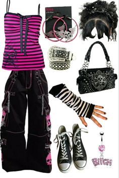 Emo Outfit Summer, Stile Punk Rock, Outfits 2000s, Catty Noir, Scene Outfits, Pink Converse, Scene Girls, Scene Fashion