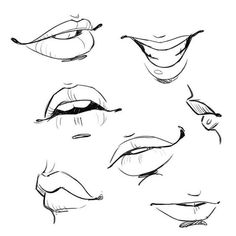 various lips drawn in black and white