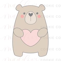 a brown bear holding a pink heart with its paws in the shape of a heart