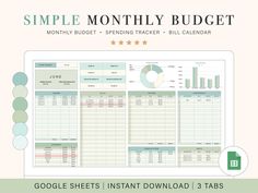 the simple printable budget sheet for google sheets is displayed in front of a white background